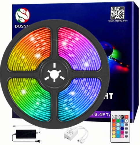 DOSYU 5M/16.4F Strip Light, 3528 RGB LED Strip Light with Remote Control for TV, Party, Home, DIY, Christmas & Halloween Decorating