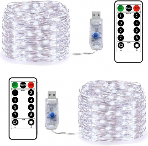 DOSYU LED Decorative Strip Light, 2 x 10m 100LED Waterproof Lighting, 8 Modes with Remote Control, Christmas, Interior and Exterior Decoration