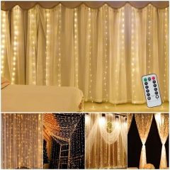 DOSYU LED Curtain Light with Hook, 3Mx3M 300LEDS with Remote Control 8 Modes, IP65 Waterproof, Bedroom, Patio, Party, Christmas