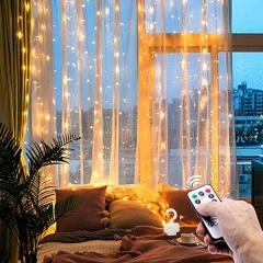 DOSYU LED Curtain Light with Hook, 3Mx3M 300LEDS with Remote Control 8 Modes, IP65 Waterproof, Bedroom, Patio, Party, Christmas