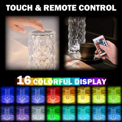 Smart RGB Table Lamp 16 Colors Adjustable, 6 Brightness, Crystal Lamp for Bedroom Living Room