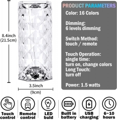 Smart RGB Table Lamp 16 Colors Adjustable, 6 Brightness, Crystal Lamp for Bedroom Living Room