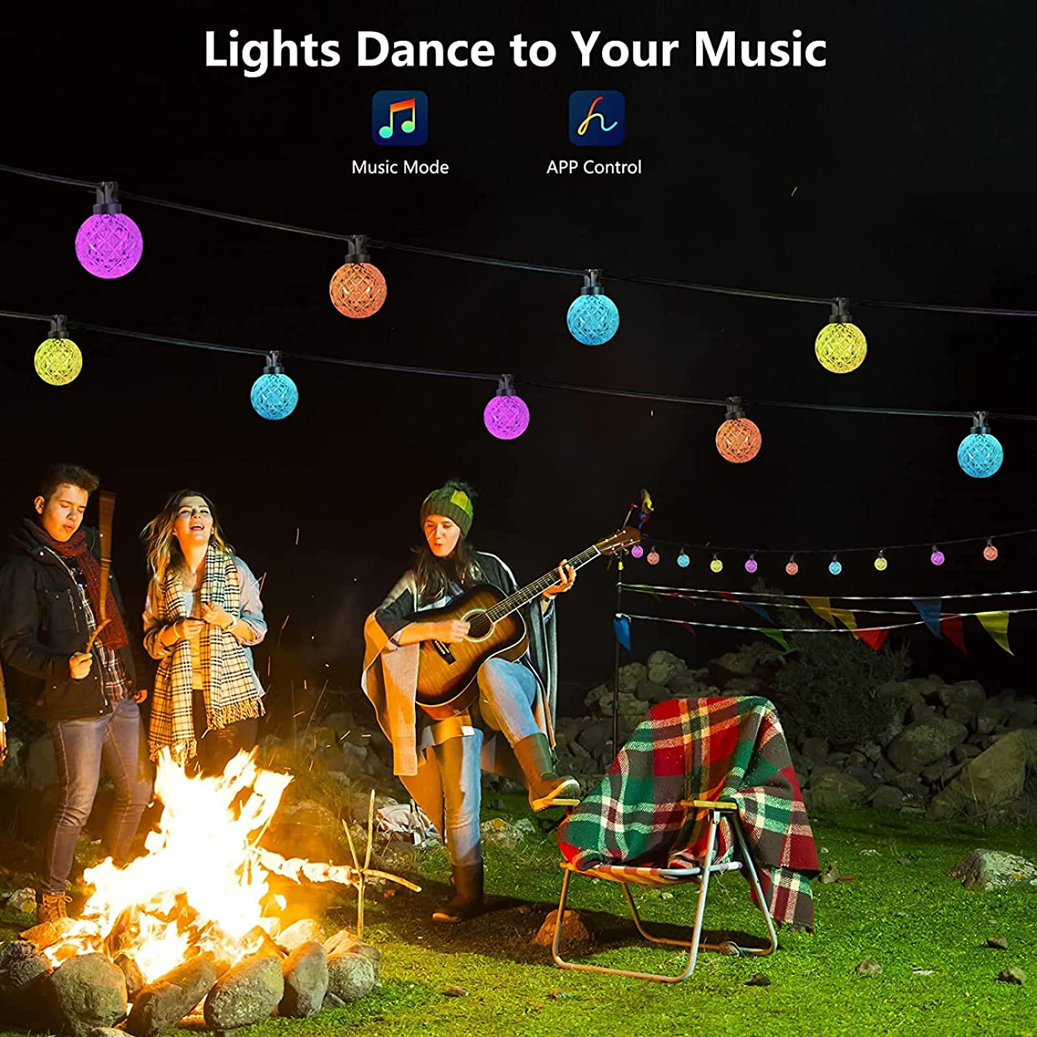 DOSYU 10M 50LED G40 Spherical Crystal String with IP65 Waterproof for Christmas Decoration, Porch, Garden, Swimming Pool, Party，Campsite (Adapter Bluetooth)